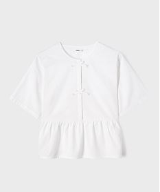 GEMO Blouse manches courtes à basque en coton fille blanc standard
