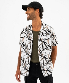 GEMO Chemise à manches courtes imprimée avec col cubain homme Blanc