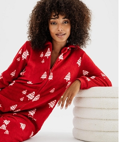 GEMO Combinaison pyjama en maille douillette spécial Noël femme rouge standard