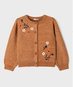 GEMO Gilet en maille chinée et brodée de fleurs fille - LuluCastagnette marron standard