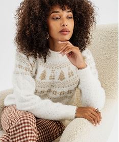 GEMO Pull jacquard pailleté et duveteux spécial Noël Beige