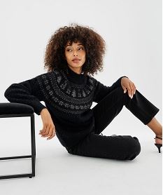 GEMO Pull jacquard pailleté et duveteux spécial Noël noir standard