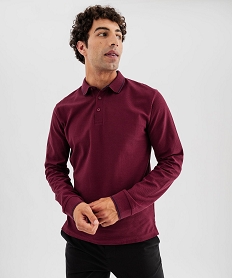 GEMO Polo à manches longues en maille fantaisie homme Rouge