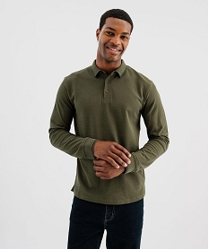 GEMO Polo à manches longues en maille fantaisie homme kaki standard