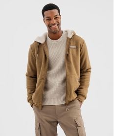 GEMO Sweat zippé à capuche avec doublure sherpa homme - Roadsign Beige