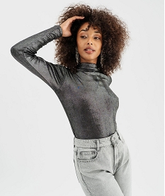 GEMO Tee-shirt manches longues en maille scintillante femme gris standard