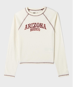 GEMO Tee-shirt manches longues coupe courte imprimé fille Beige