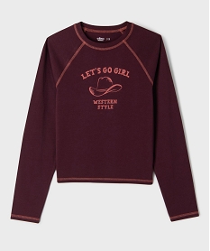 GEMO Tee-shirt manches longues coupe courte imprimé fille Violet