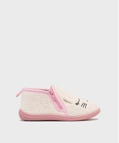 GEMO Chaussons en velours à paillettes et tête de chat brodée fille Beige