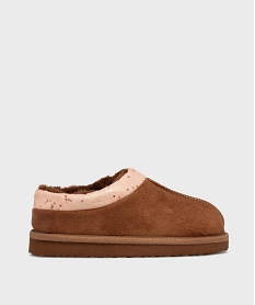 GEMO Chaussons en suédine avec doublure fourrure imitation fille Brun