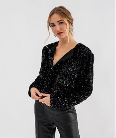 GEMO Veste courte en velours à sequins femme noir standard