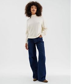 GEMO Pull ample à col montant en laine et mohair femme Beige