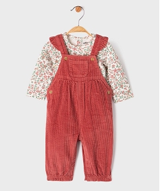 GEMO Ensemble 2 pièces bébé fille salopette en velours et body manches longues rose standard