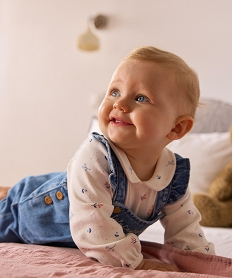 GEMO Ensemble 2 pièces salopette en jean + body manches longues col Claudine bébé fille Bleu