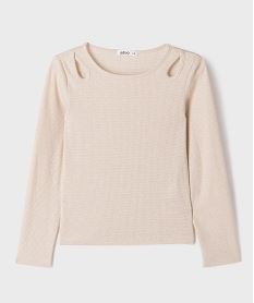 GEMO Tee-shirt manches longues à paillettes fille Beige