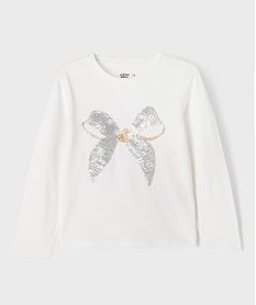 GEMO Tee-shirt manches longues à sequins brillants fille Blanc
