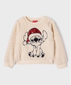 GEMO Sweat en maille sherpa spécial Noël avec motif Stitch fille - Disney Beige