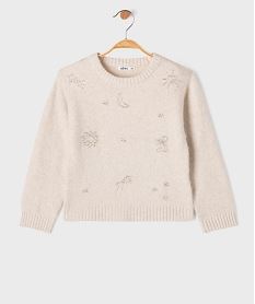 GEMO Pull brodé de perles en maille douce et chaude fille beige standard