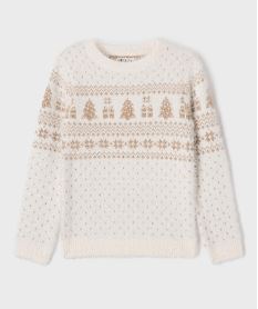 GEMO Pull de Noël à motifs brillants fille Blanc