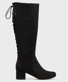 GEMO Bottes à talon en suédine avec laçage femme noir vif