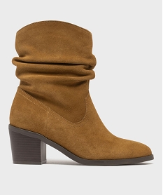 GEMO Boots dessus cuir velours avec tige plissée femme - Tanéo Brun