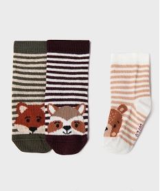 chaussettes tige haute rayees et imprimees bebe (lot de 3) beige standardJ916501_3