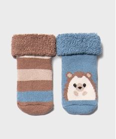 bottons en coton avec interieur bouclette motif herisson bebe (lot de 2) bleu standardJ916801_3