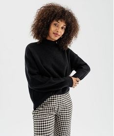 GEMO Pull ample à col montant en laine et mohair femme Noir