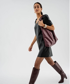 GEMO Robe courte manches courtes en cuir imitation femme noir standard