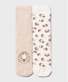 GEMO Chaussettes antidérapantes motifs félins bébé fille (lot de 2) beige standard