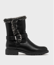 GEMO Boots motardes à ourlet fourrure imitation femme noir standard