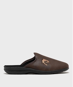 GEMO Chaussons mules avec logo brodé homme marron fonce