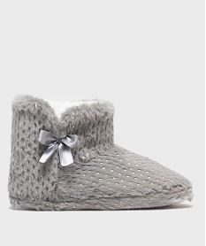 GEMO Chaussons montants en fourrure imitation et paillettes femme Gris