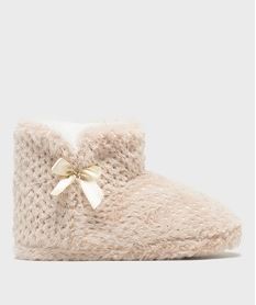 GEMO Chaussons montants en fourrure imitation et paillettes femme Beige