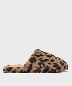 GEMO Chaussons mules en fourrure imitation imprimée léopard femme Brun