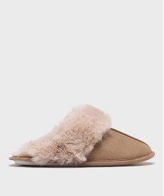 GEMO Chaussons mules en suédine avec fourrure imitation femme Beige