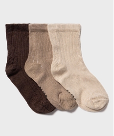 GEMO Chaussettes tige haute en maille côtelée bébé garçon (lot de 3) marron standard