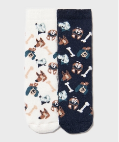GEMO Chaussettes antidérapantes à motifs chiens bébé garçon (lot de 2) Bleu