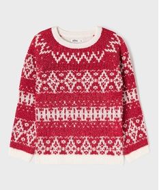 GEMO Pull jacquard esprit Noël fille Rouge