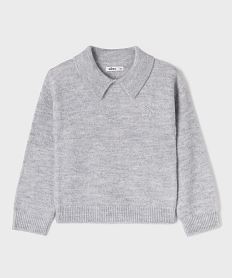 GEMO Pull à col chemise en maille chinée fille Gris