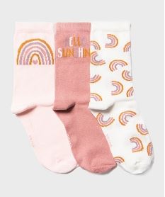 GEMO Chaussettes à motifs arc-en-ciel fille (lot de 3) rose standard
