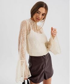 blouse manches longues en dentelle transparente femme jaune standard t-shirts manches longuesJ938801_2