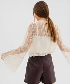 blouse manches longues en dentelle transparente femme jaune standard t-shirts manches longuesJ938801_3