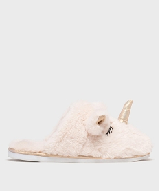 GEMO Chaussons mules en fourrure imitation forme licorne femme Beige