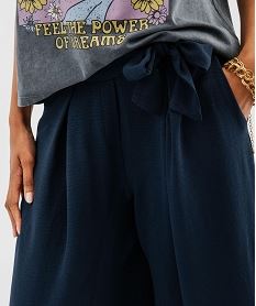 pantalon large et fluide a taille elastiquee et liens a nouer femme bleu pantalonsJ940601_2