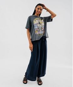 pantalon large et fluide a taille elastiquee et liens a nouer femme bleu pantalonsJ940601_4