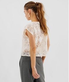 tee-shirt sans manches en dentelle ajouree coupe loose femme beige t-shirts manches courtesJ941201_3