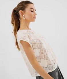 tee-shirt sans manches en dentelle ajouree coupe loose femme beige t-shirts manches courtesJ941201_4