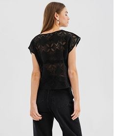 tee-shirt sans manches en dentelle ajouree coupe loose femme noir standard t-shirts manches courtesJ941301_3