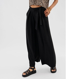 GEMO Pantalon large et fluide à taille élastiquée et liens à nouer femme noir standard